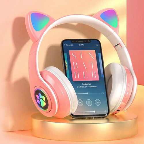 SlaJeSlag Bluetooth-koptelefoon met kattenoortjes (roze)