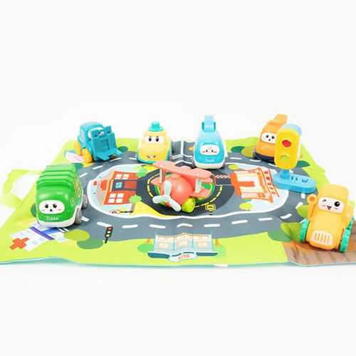 Speeltas met 7 speelgoedauto's en stoplicht