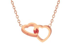 Collier de Couleur Or Rose avec Pendentif Double Cœurs