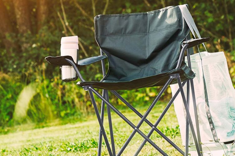 opklapbare campingstoel met bekerhouder