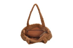 Handtas van teddystof - afneembare schouderband (bruin)