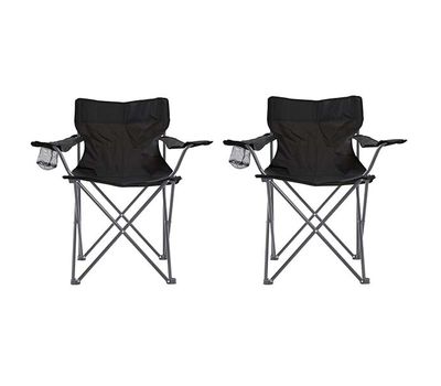 Set van 2 opklapbare campingstoelen met bekerhouder