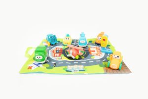 Speelmat met 7 speelgoedauto's en stoplicht