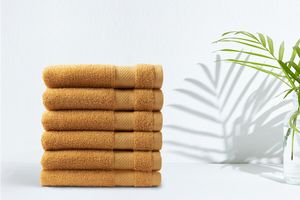 6 luxe handdoeken okergeel (50 x 100 cm)