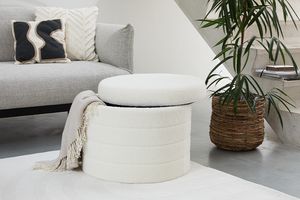 Pouf de rangement rond en tissu teddy