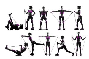 11-delige fitness-set met o.a. 5 weerstandsbanden
