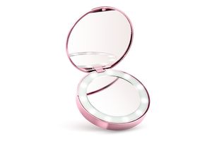 Miroir de poche avec éclairage LED (or rose)