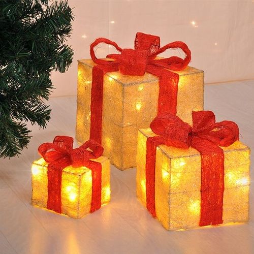 3 decoratieve cadeautjes met led-verlichting