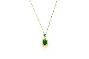 Ketting met zirkonia's en groene glasstenen (18K gouden plating)