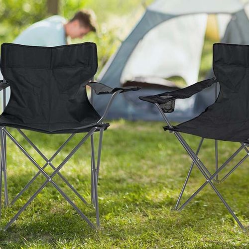 2 opklapbare campingstoelen met bekerhouder