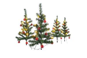 4 versierde kerstbomen tuinstekers met lichtjes (25cm)